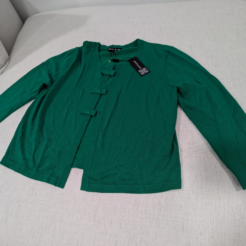 Cable & Gauge Preppy Green Crop Cardigan - M